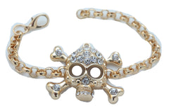 Biker Fashion Bracelet Gold Color Metal Chain Skeleton Skull Charm Jewelry