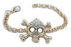 Women Biker Fashion Bracelet Gold Color Metal Chain Skeleton Skull Charm Jewelry Motorcycle Easy Wear