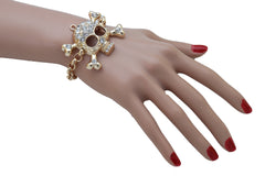 Women Biker Fashion Bracelet Gold Color Metal Chain Skeleton Skull Charm Jewelry Motorcycle Easy Wear