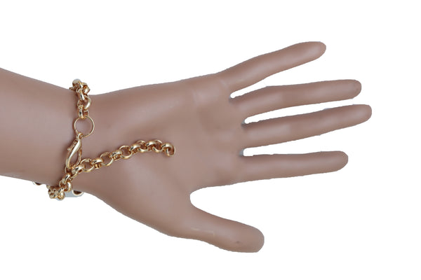 Brand New Women Biker Fashion Bracelet Gold Color Metal Chain Skeleton Skull Charm Jewelry