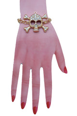 Women Biker Fashion Bracelet Gold Color Metal Chain Skeleton Skull Charm Jewelry Motorcycle Easy Wear
