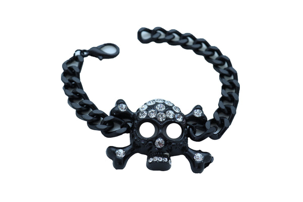 Brand New Women Black Metal Chain Bracelet Fashion Jewelry Skeleton Skull Charm Pendant