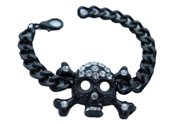 Brand New Women Black Metal Chain Bracelet Fashion Jewelry Skeleton Skull Charm Pendant