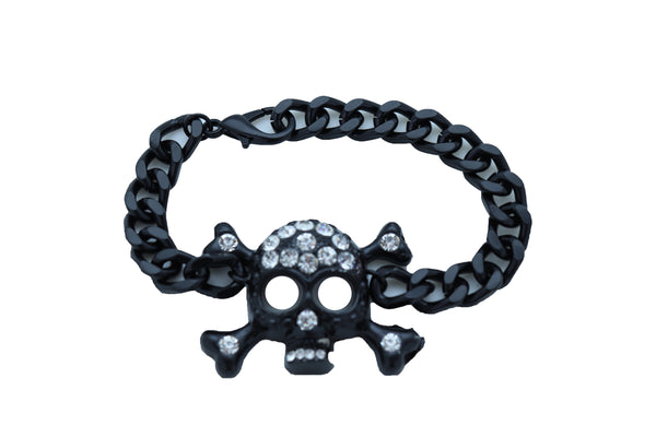 Brand New Women Black Metal Chain Bracelet Fashion Jewelry Skeleton Skull Charm Pendant