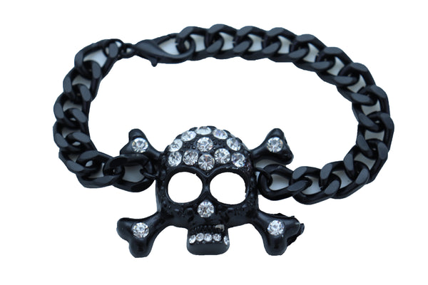 Brand New Women Black Metal Chain Bracelet Fashion Jewelry Skeleton Skull Charm Pendant