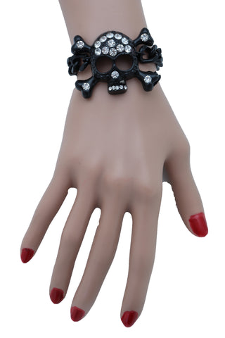 Brand New Women Black Metal Chain Bracelet Fashion Jewelry Skeleton Skull Charm Pendant
