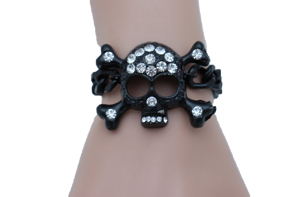 Brand New Women Black Metal Chain Bracelet Fashion Jewelry Skeleton Skull Charm Pendant