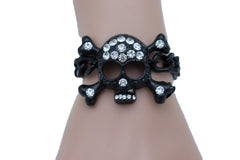 Black Metal Chain Bracelet Skeleton Skull Charm Pendant