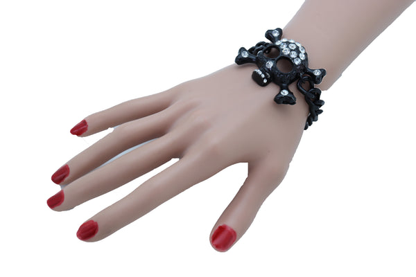 Brand New Women Black Metal Chain Bracelet Fashion Jewelry Skeleton Skull Charm Pendant