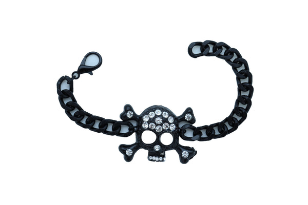 Brand New Women Black Metal Chain Bracelet Fashion Jewelry Skeleton Skull Charm Pendant