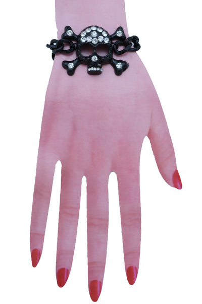 Brand New Women Black Metal Chain Bracelet Fashion Jewelry Skeleton Skull Charm Pendant