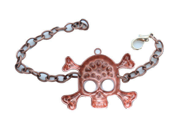 Women Brown Bronze Color Metal Chain Bracelet Fashion Jewelry Skull Charm Cool Stylish Look