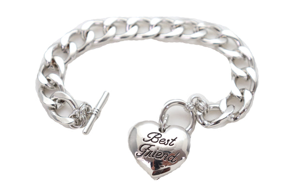 Brand New Women Silver Metal Chain Wrist Bracelet Fashion Jewelry Love Heart Best Friend Great Gift
