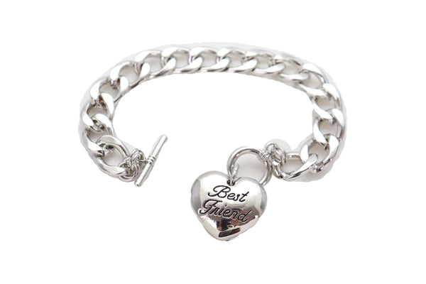 Brand New Women Silver Metal Chain Wrist Bracelet Fashion Jewelry Love Heart Best Friend Great Gift