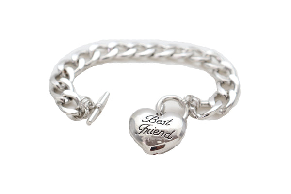 Brand New Women Silver Metal Chain Wrist Bracelet Fashion Jewelry Love Heart Best Friend Great Gift
