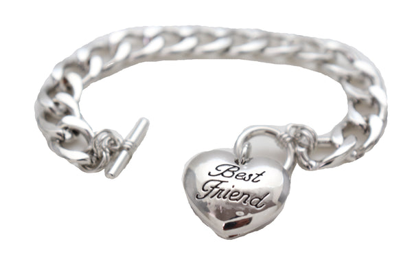Brand New Women Silver Metal Chain Wrist Bracelet Fashion Jewelry Love Heart Best Friend Great Gift