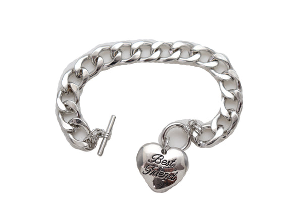 Brand New Women Silver Metal Chain Wrist Bracelet Fashion Jewelry Love Heart Best Friend Great Gift