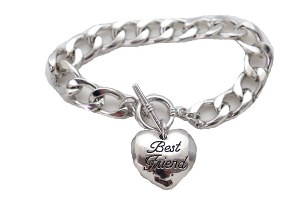Brand New Women Silver Metal Chain Wrist Bracelet Fashion Jewelry Love Heart Best Friend Great Gift