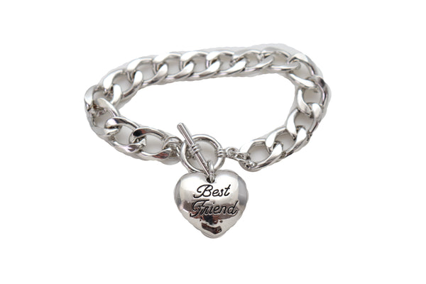 Brand New Women Silver Metal Chain Wrist Bracelet Fashion Jewelry Love Heart Best Friend Great Gift