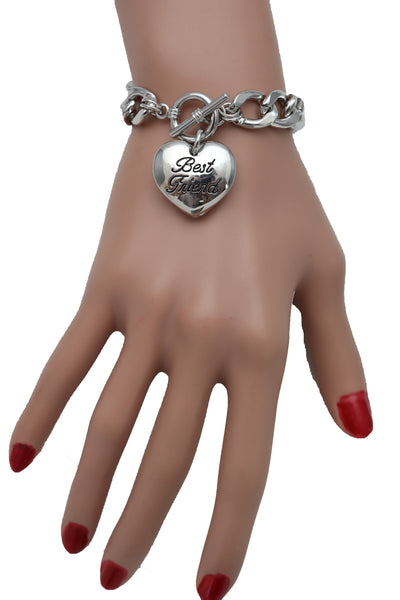 Brand New Women Silver Metal Chain Wrist Bracelet Fashion Jewelry Love Heart Best Friend Great Gift