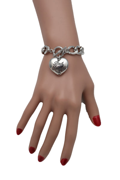 Brand New Women Silver Metal Chain Wrist Bracelet Fashion Jewelry Love Heart Best Friend Great Gift