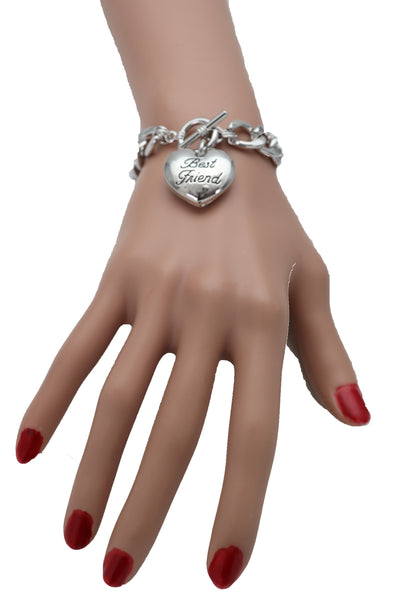Brand New Women Silver Metal Chain Wrist Bracelet Fashion Jewelry Love Heart Best Friend Great Gift
