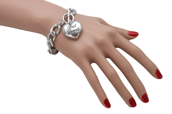 Brand New Women Silver Metal Chain Wrist Bracelet Fashion Jewelry Love Heart Best Friend Great Gift