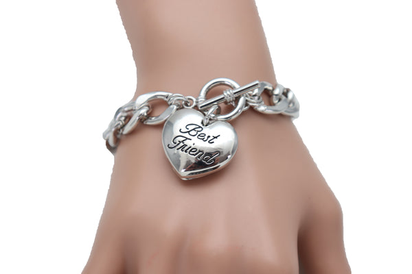 Brand New Women Silver Metal Chain Wrist Bracelet Fashion Jewelry Love Heart Best Friend Great Gift