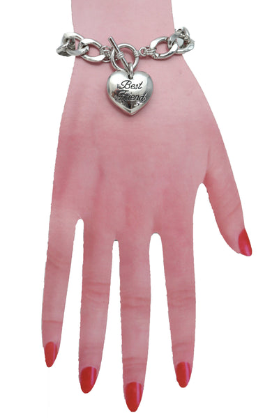 Brand New Women Silver Metal Chain Wrist Bracelet Fashion Jewelry Love Heart Best Friend Great Gift