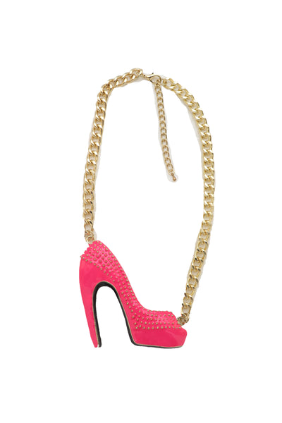 Brand New Women Necklace Gold Metal Chain Bling Fashion Pink Shoe Pump Charm Celebrity