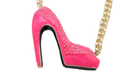 Necklace Gold Metal Chain Bling Fashion Pink Shoe Pump Charm Celebrity