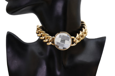 Women Fashion Gold Metal Chunky Chain Link Short Choker Necklace Silver Bling Fancy Style