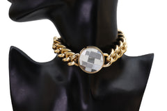 Gold Metal Chunky Chain Link Short Choker Necklace Silver Bling Fancy Style