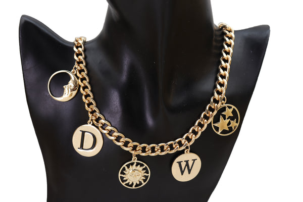 Brand New Women Gold Metal Chain Necklace Fashion Jewelry Sun Moon W D Stars Multi Charms