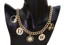 Gold Metal Chain Necklace Sun Moon W D Stars Multi Charms