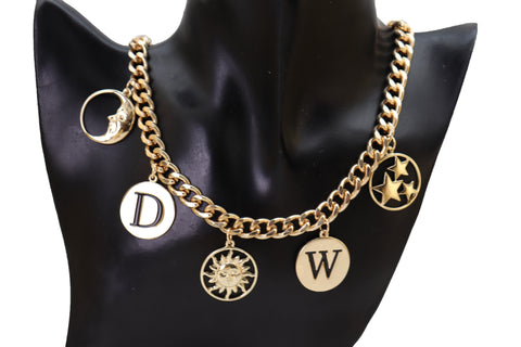 Brand New Women Gold Metal Chain Necklace Fashion Jewelry Sun Moon W D Stars Multi Charms