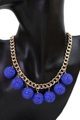 Small Blue Disco Ball Charm Necklace