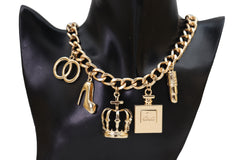 Sexy Women Necklace Gold Metal Chain Crown Shoe Lipstick Perfume Infinity Charms