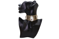 New Jewelry Gold Mesh Metal Wide Band Choker Necklace Silver Beads Cool Look