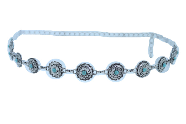 Brand New Women Silver Metal Chain Belt Flower Charm Beads S M L