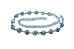 Silver Metal Chain Belt Flower Charm Beads S M L