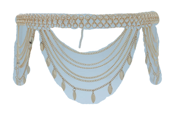 Brand New Women Wide Gold Metal Chain Links Side Waves Sexy Belt Leaf Charms Size M L XL