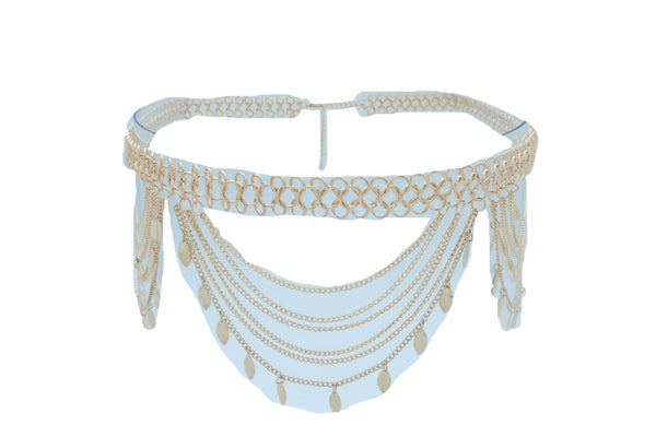 Brand New Women Wide Gold Metal Chain Links Side Waves Sexy Belt Leaf Charms Size M L XL