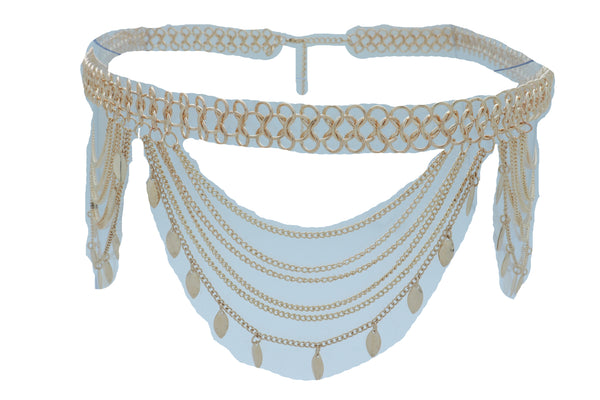 Brand New Women Wide Gold Metal Chain Links Side Waves Sexy Belt Leaf Charms Size M L XL