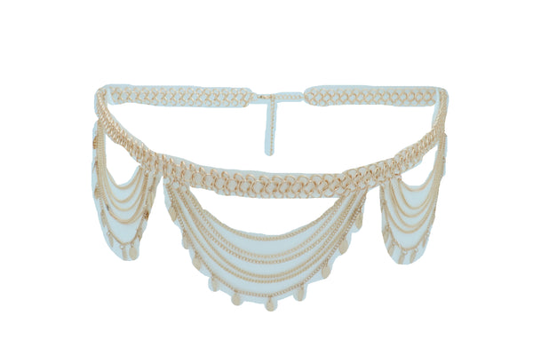 Brand New Women Wide Gold Metal Chain Links Side Waves Sexy Belt Leaf Charms Size M L XL