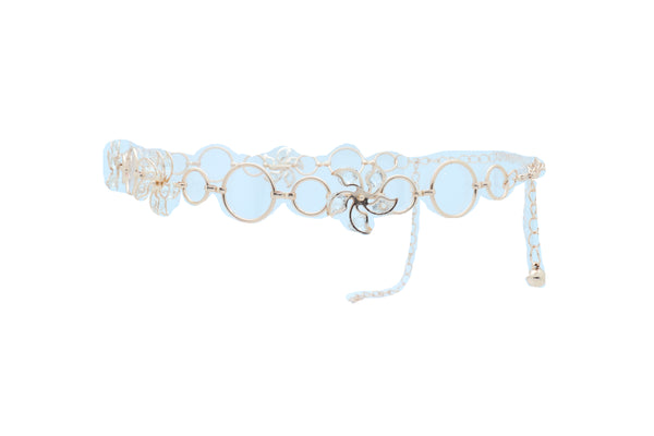 Women Gold Color Metal Chain Skinny Fancy Waistband Bling Flower Charm Belt Fits Size S M L