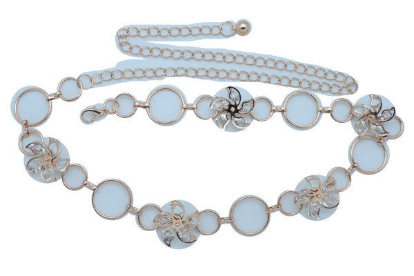 Women Gold Color Metal Chain Skinny Fancy Waistband Bling Flower Charm Belt Fits Size S M L