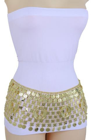Brand New Women Gold Metal Chain Wide Waistband Ethnic Belly Dance Coin Charms Belt M L XL