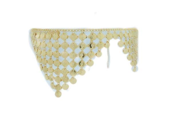 Women Belly Dancing Ethnic Fashion Belt Hip Gold Metal Chain Coin Charms Adjustable Size Band S M
