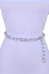Fashion Belt Silver Metal Chunky Chain Oval Thick Links Plus Size XL XXL